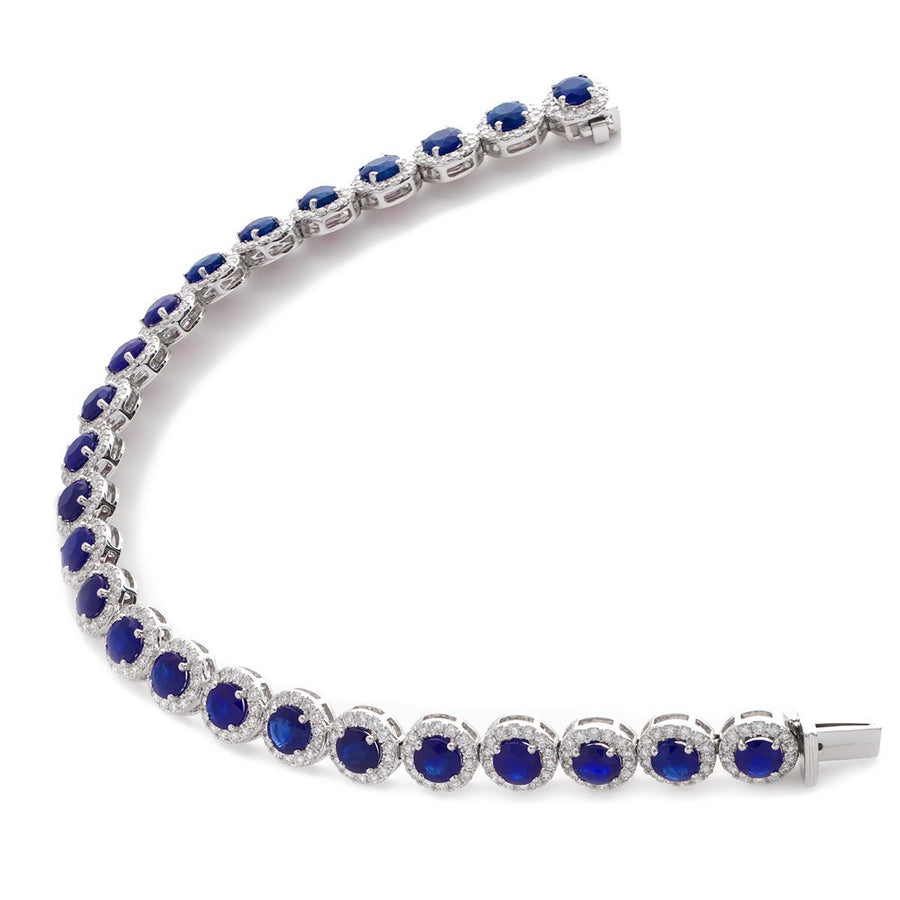 Sapphire & Diamond Halo Bracelet 15.25ct F VS Quality in 18k White Gold - My Jewel World