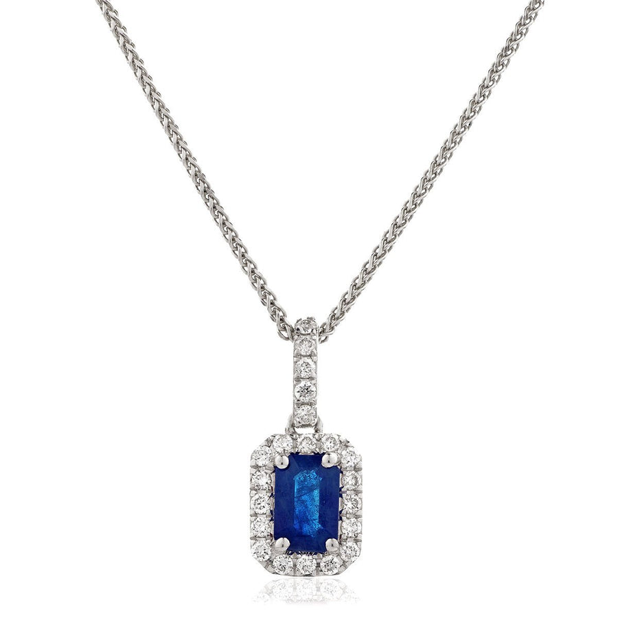 Sapphire & Diamond Halo Necklace 0.55ct F VS Quality in 18k White Gold - My Jewel World