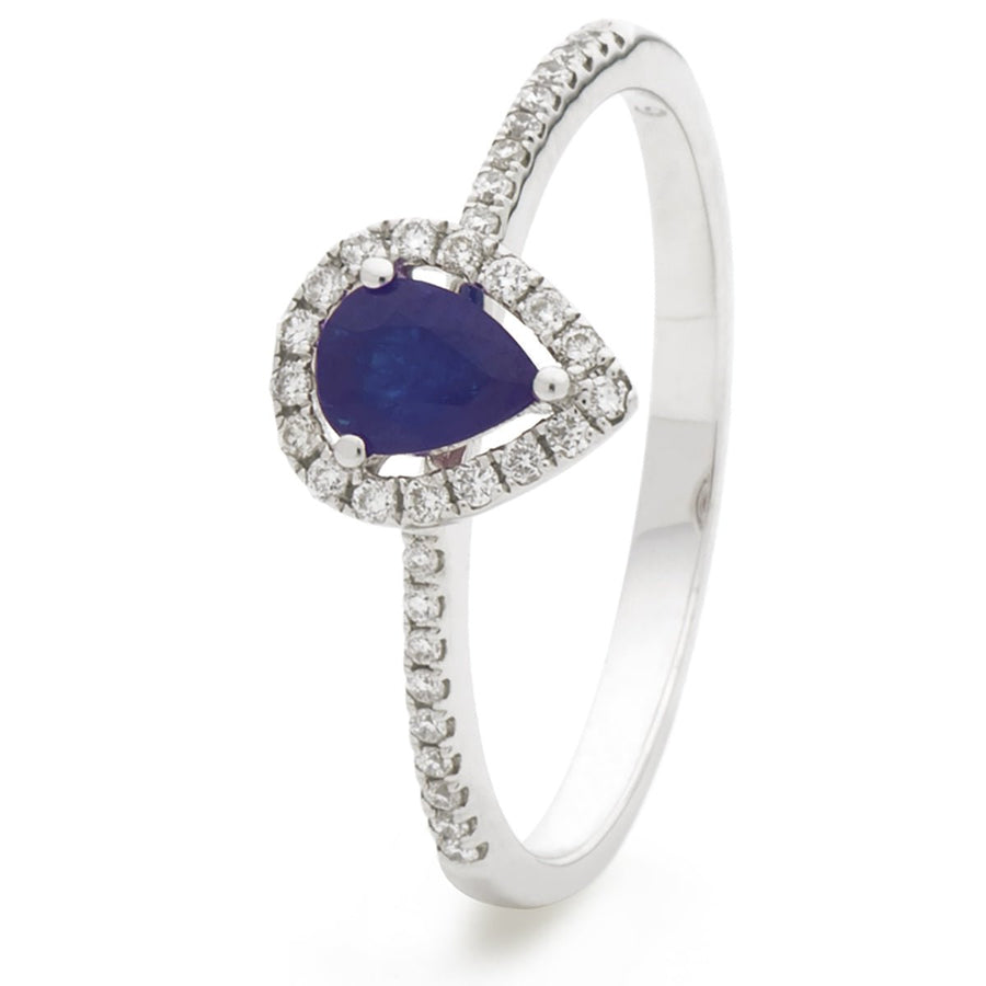 Sapphire & Diamond Halo Ring 0.45ct F-VS Quality in 18k White Gold - My Jewel World