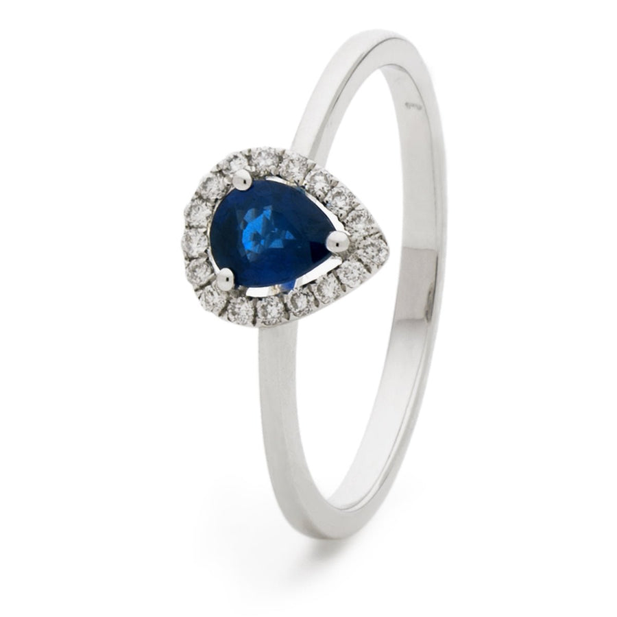 Sapphire & Diamond Halo Ring 0.50ct F-VS Quality in 18k White Gold - My Jewel World