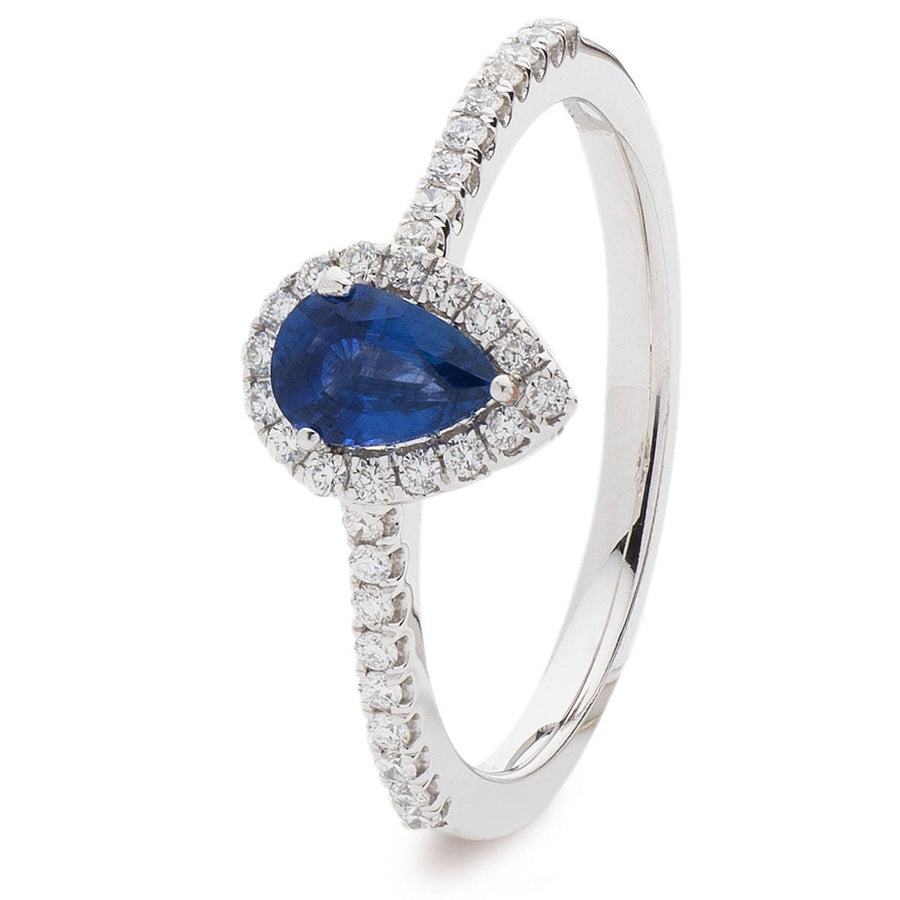 Sapphire & Diamond Halo Ring 0.70ct F-VS Quality in 18k White Gold - My Jewel World