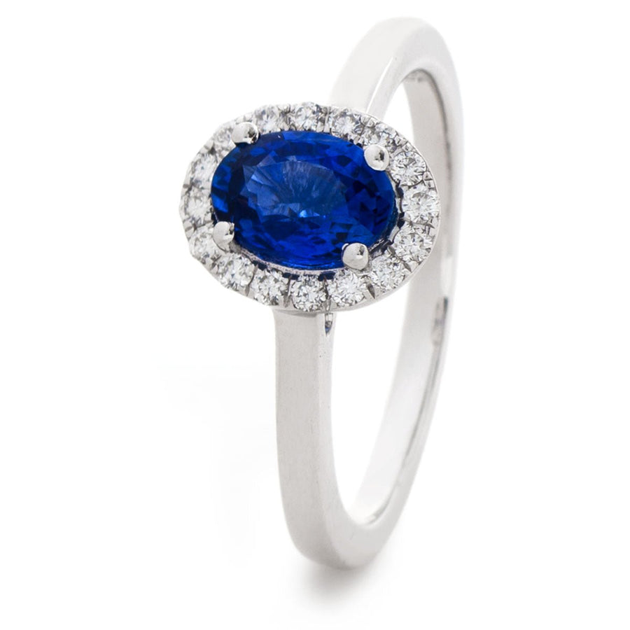 Sapphire & Diamond Halo Ring 0.75ct F-VS Quality in 18k White Gold - My Jewel World