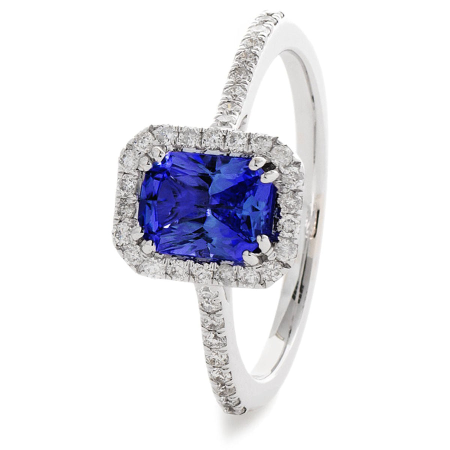 Sapphire & Diamond Halo Ring 1.60ct F-VS Quality in 18k White Gold - My Jewel World