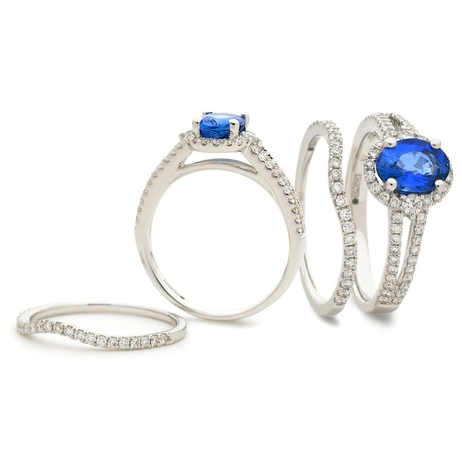 Sapphire & Diamond Halo Ring 2.05ct F-VS Quality in 18k White Gold - My Jewel World