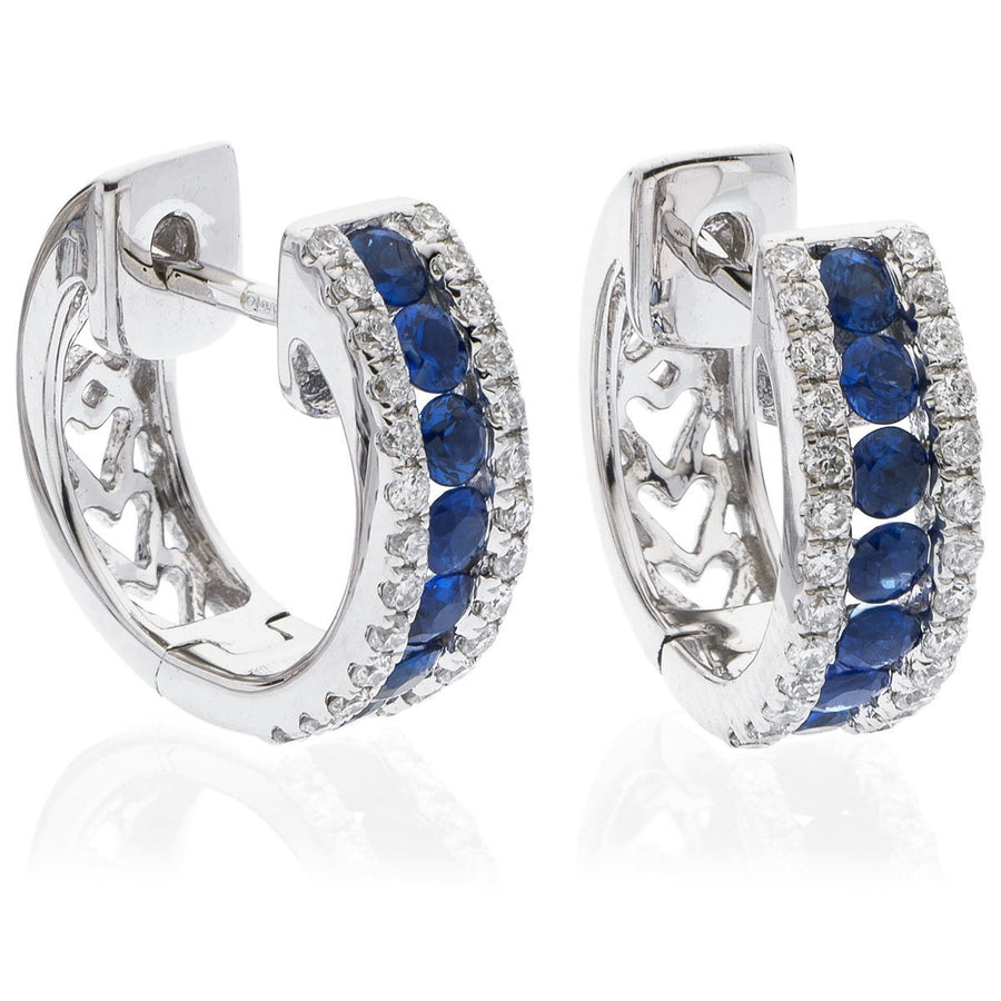 Sapphire & Diamond Hoop Earrings 0.90ct in 18k White Gold - My Jewel World