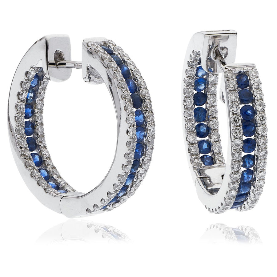 Sapphire & Diamond Hoop Earrings 1.85ct in 18k White Gold - My Jewel World