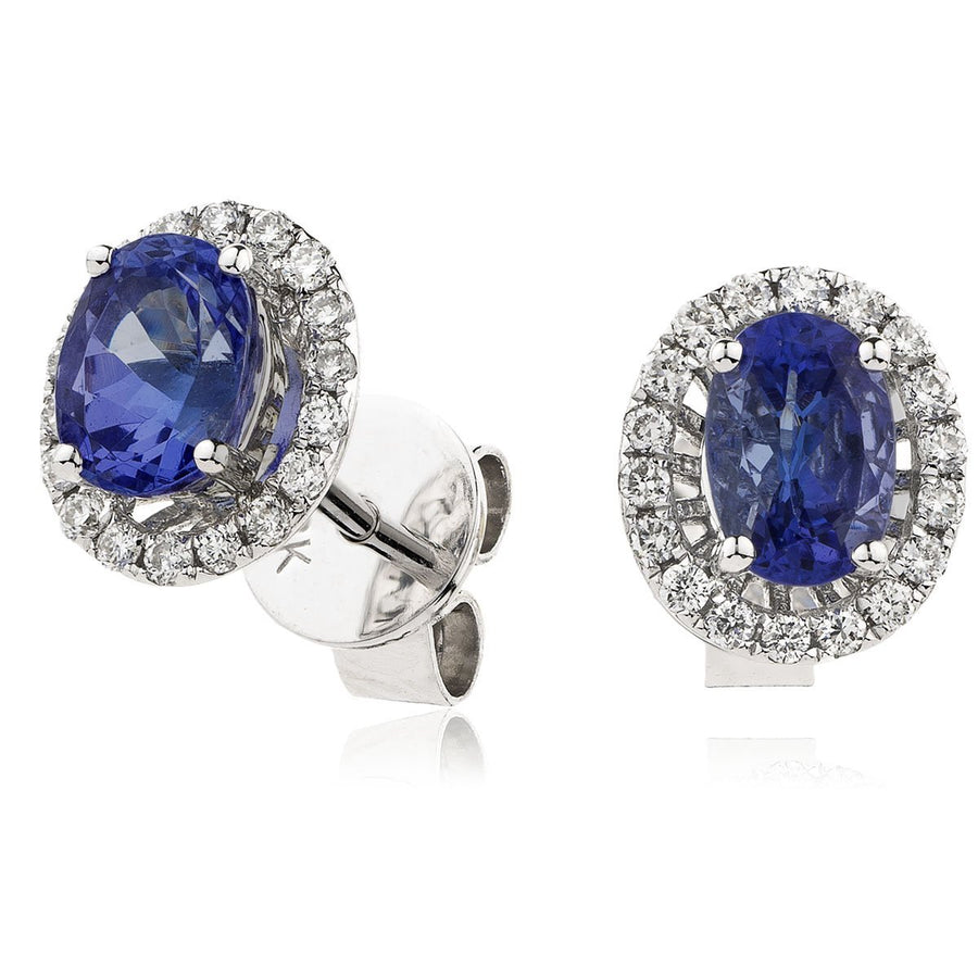 Sapphire & Diamond Oval Cluster Earrings 0.90ct in 18k White Gold - My Jewel World