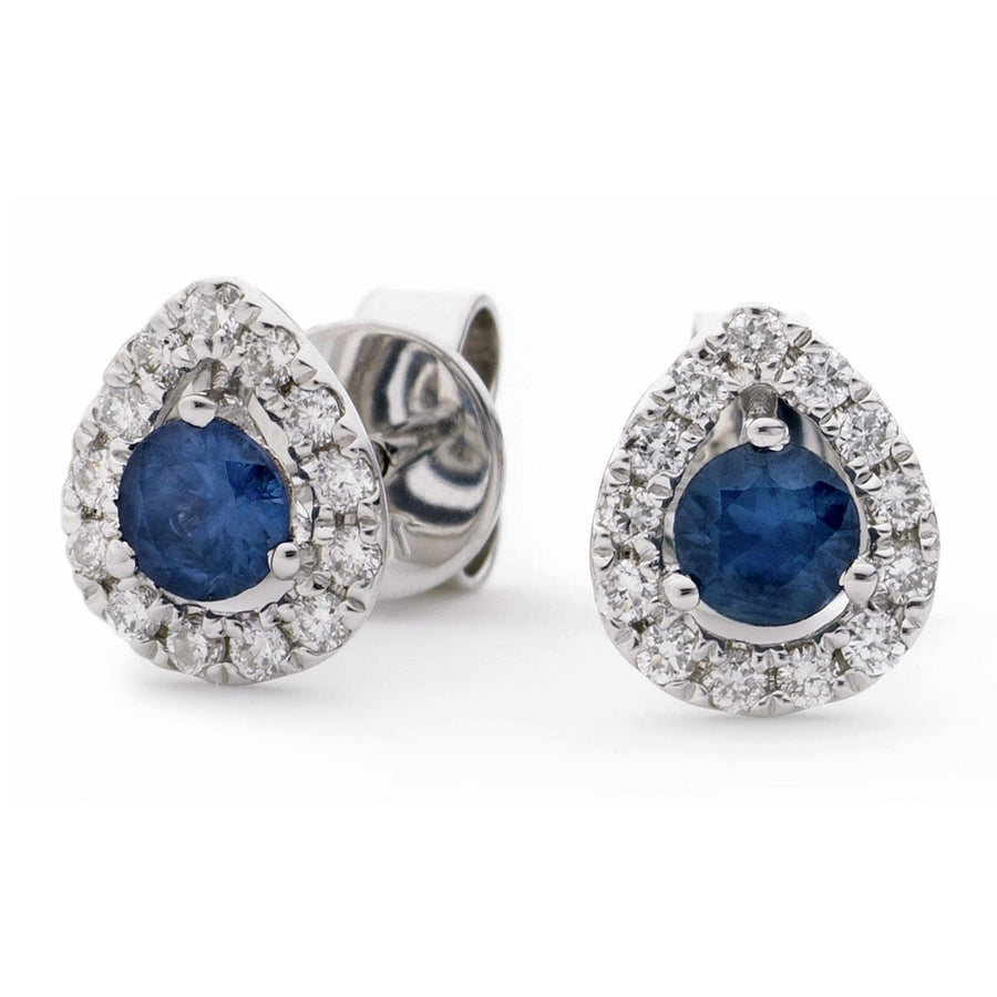 Sapphire & Diamond Pear Cluster Earrings 0.65ct in 18k White Gold - My Jewel World