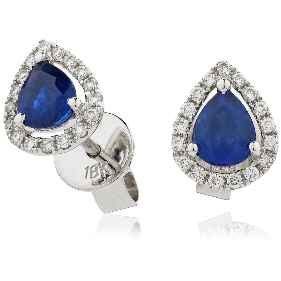 Sapphire & Diamond Pear Cluster Earrings 0.85ct in 18k White Gold - My Jewel World