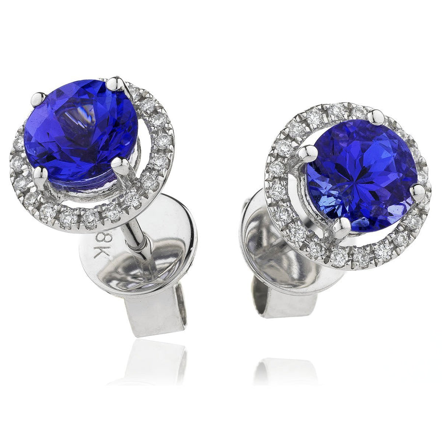 Sapphire & Diamond Round Cluster Earrings 1.30ct in 18k White Gold - My Jewel World