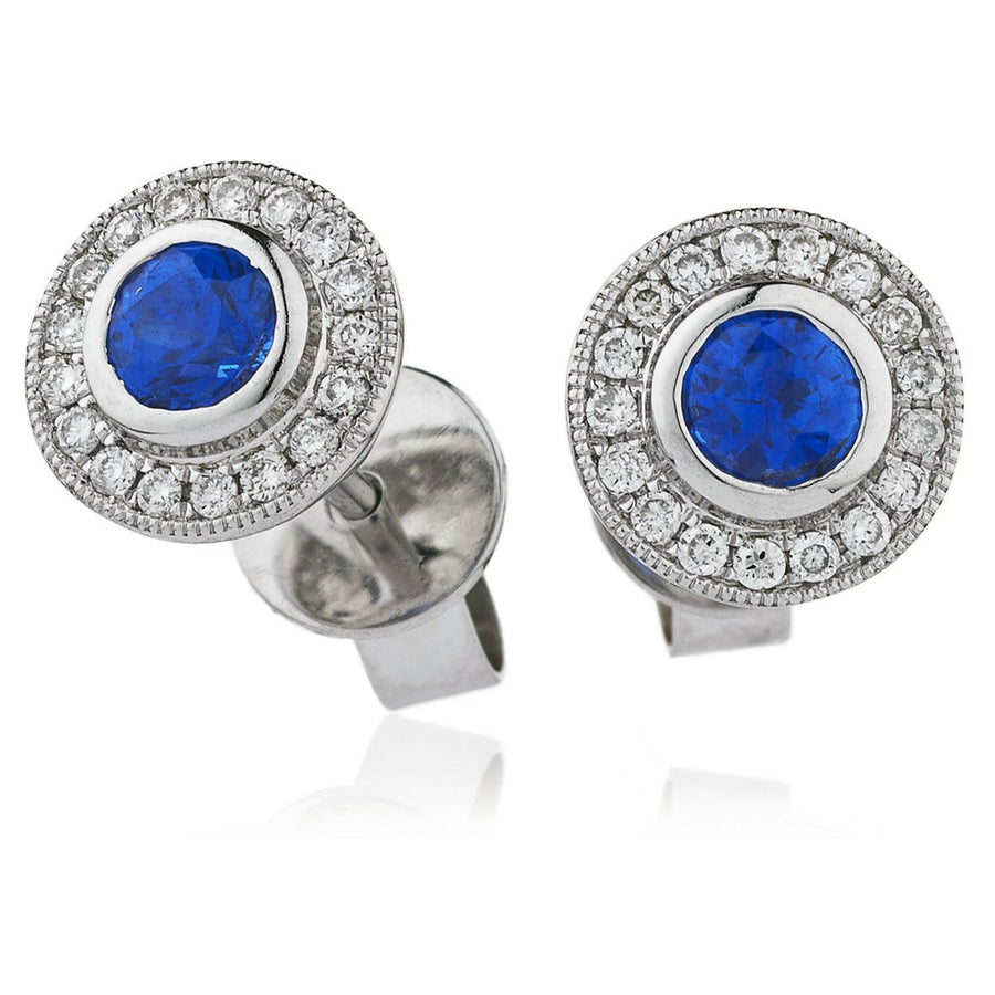 Sapphire & Diamond Round Cluster Earrings 1.55ct in 18k White Gold - My Jewel World