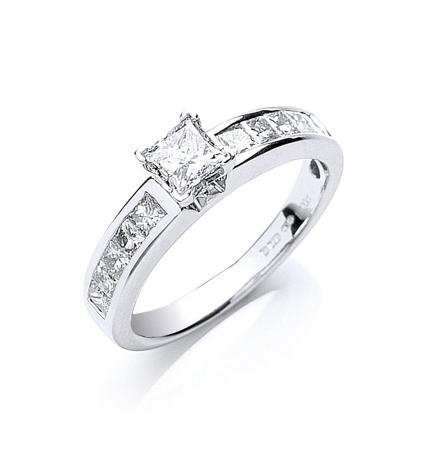 Side Stone Diamond Engagement Ring 1.00ct H-SI in 18K White Gold - My Jewel World