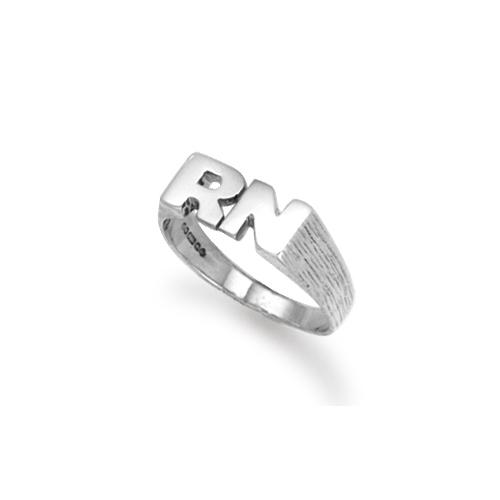 Solid 9ct White Gold Custom Made Initial Ring with Barked Sides - My Jewel World