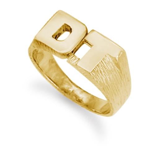 Solid 9ct Yellow Gold Custom Made Initial Ring with Barked Sides - My Jewel World