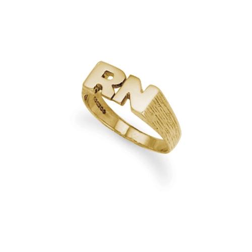 Solid 9ct Yellow Gold Custom Made Initial Ring with Barked Sides - My Jewel World