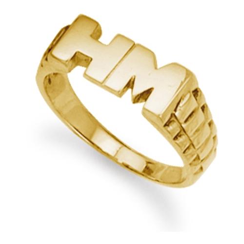 Solid 9ct Yellow Gold Custom Made Initial Ring with Rolex Style Sides - My Jewel World