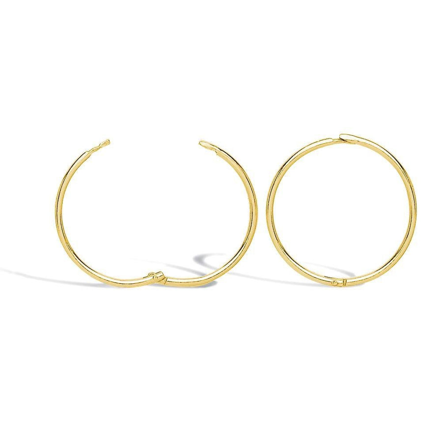 Solid 9ct Yellow Gold Hinged 1mm Sleeper Hoop Earrings 15mm - My Jewel World