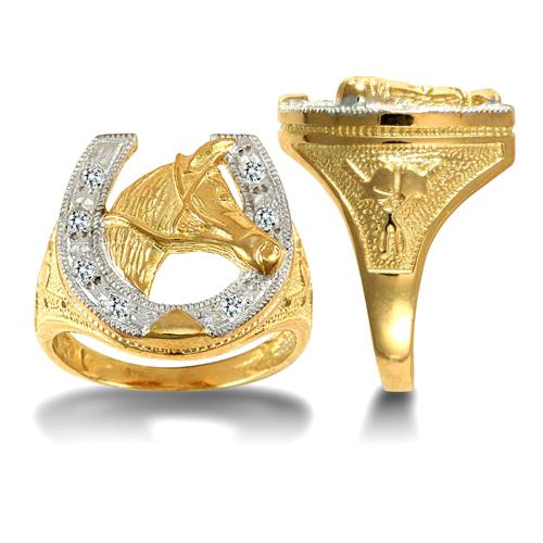 Solid 9ct Yellow Gold Horseshoe Ring with Cubic Zirconia - My Jewel World