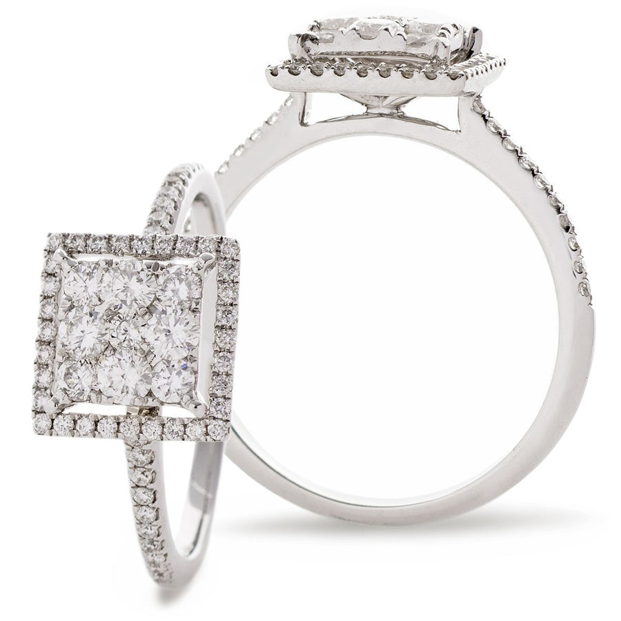 Square Halo Cluster Diamond Ring 0.70ct F-VS Quality in 18k White Gold - My Jewel World