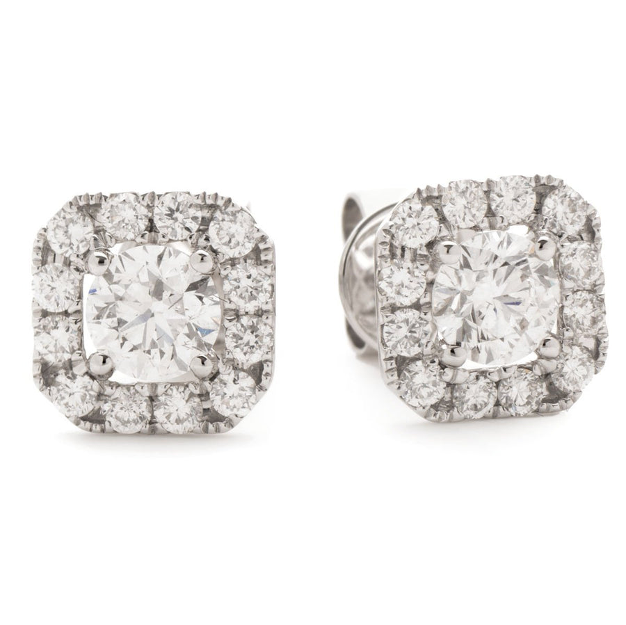 SQUARE HALO DIAMOND EARRINGS 0.55CT F/VS QUALITY IN 18K WHITE GOLD - My Jewel World