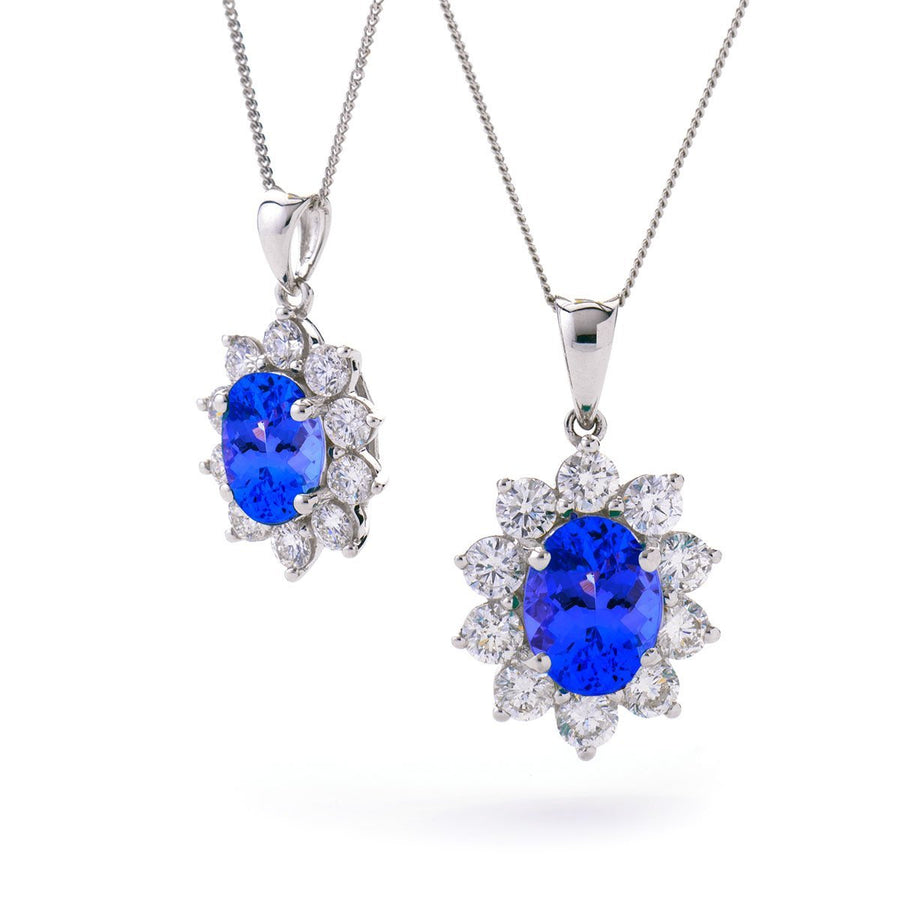 Tanzanite & Diamond Halo Necklace 0.80ct F VS Quality in 18k White Gold - My Jewel World