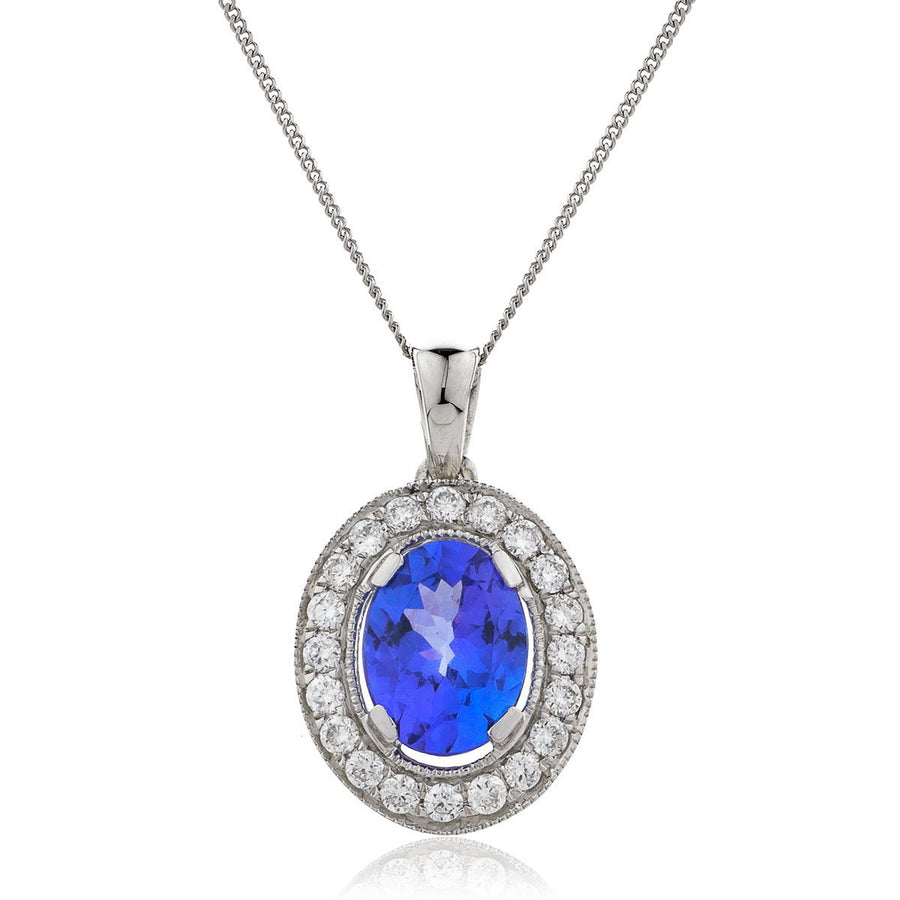 Tanzanite & Diamond Halo Necklace 1.30ct F VS Quality in 18k White Gold - My Jewel World