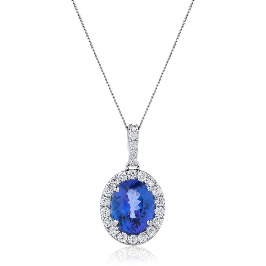 Tanzanite & Diamond Halo Necklace 1.60ct F VS Quality in 18k White Gold - My Jewel World