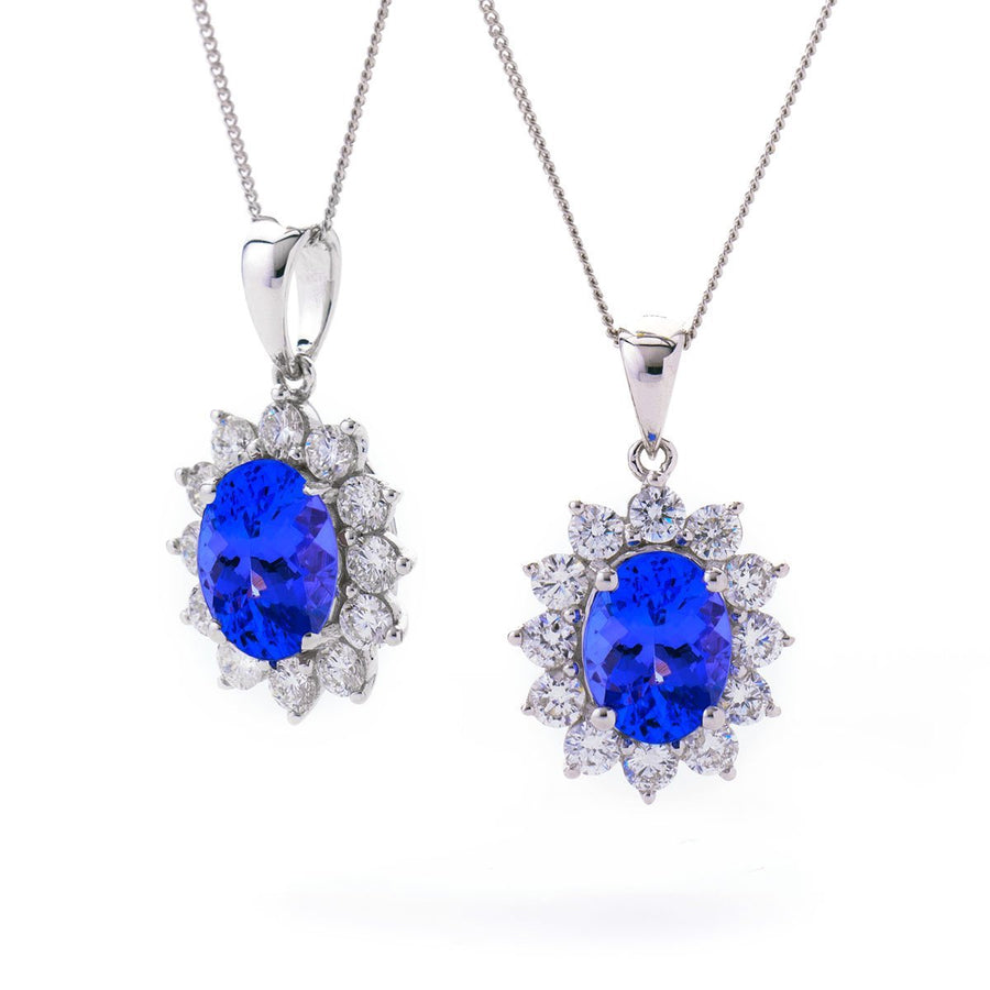 Tanzanite & Diamond Halo Necklace 1.90ct F VS Quality in 18k White Gold - My Jewel World