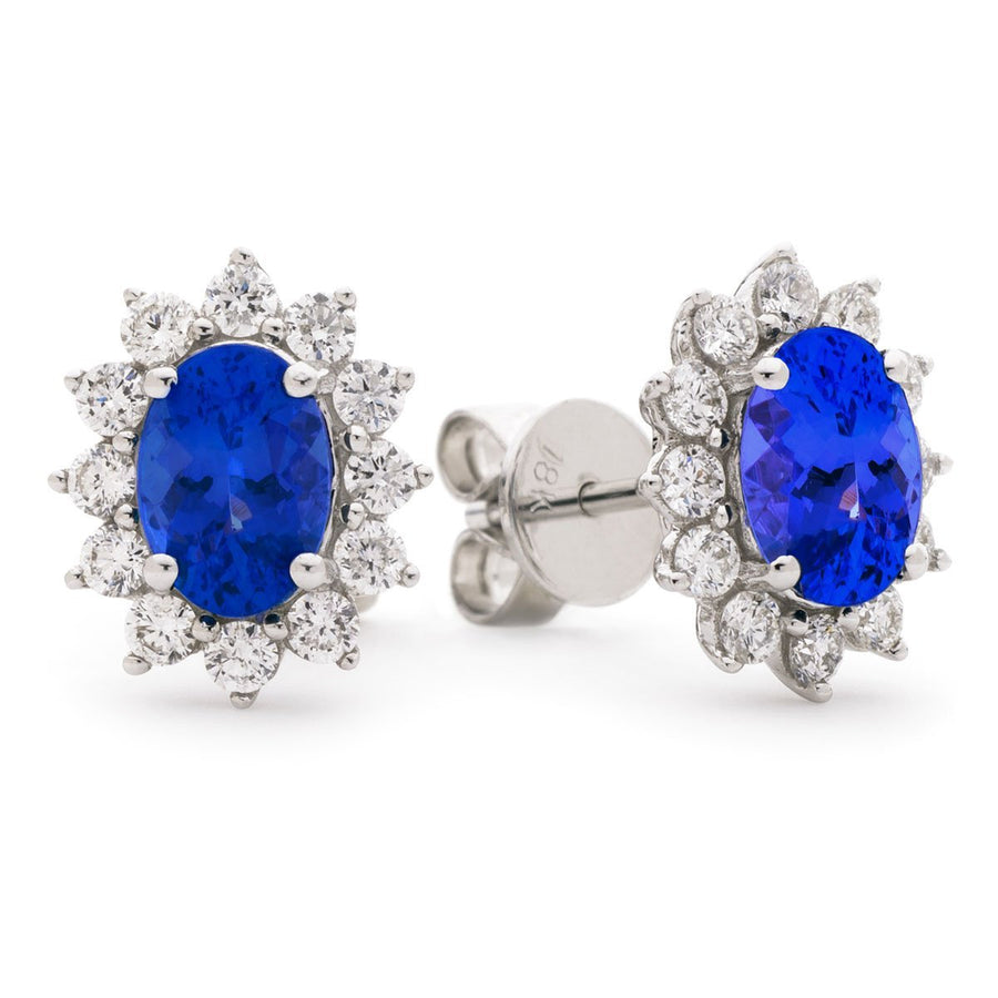 Tanzanite & Diamond Oval Cluster Earrings 1.25ct in 18k White Gold - My Jewel World