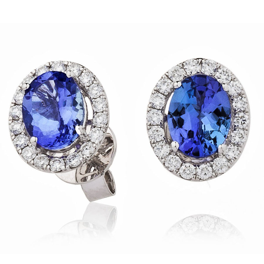 Tanzanite & Diamond Oval Cluster Earrings 3.03ct in 18k White Gold - My Jewel World