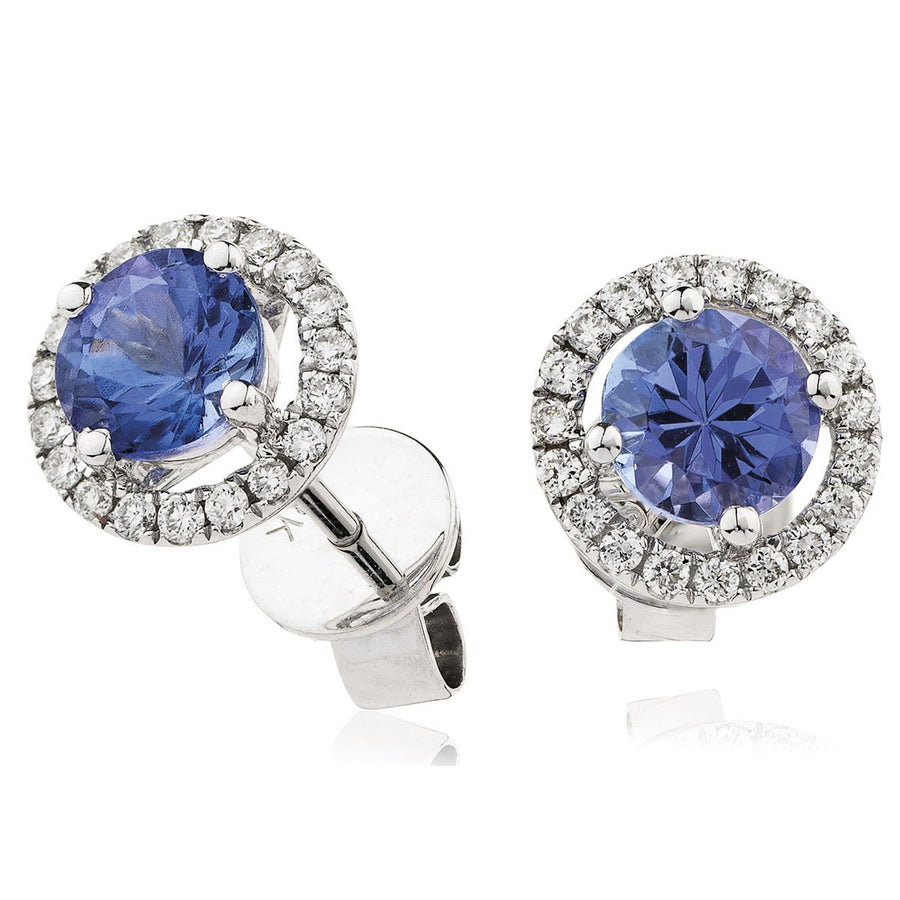 Tanzanite & Diamond Round Cluster Earrings 1.35ct in 18k White Gold - My Jewel World