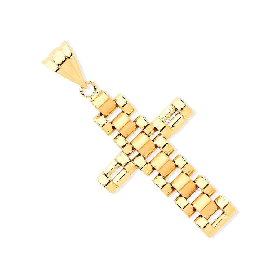 Watch Link Cross Pendant Necklace in 9ct Yellow Gold 2.0g - My Jewel World