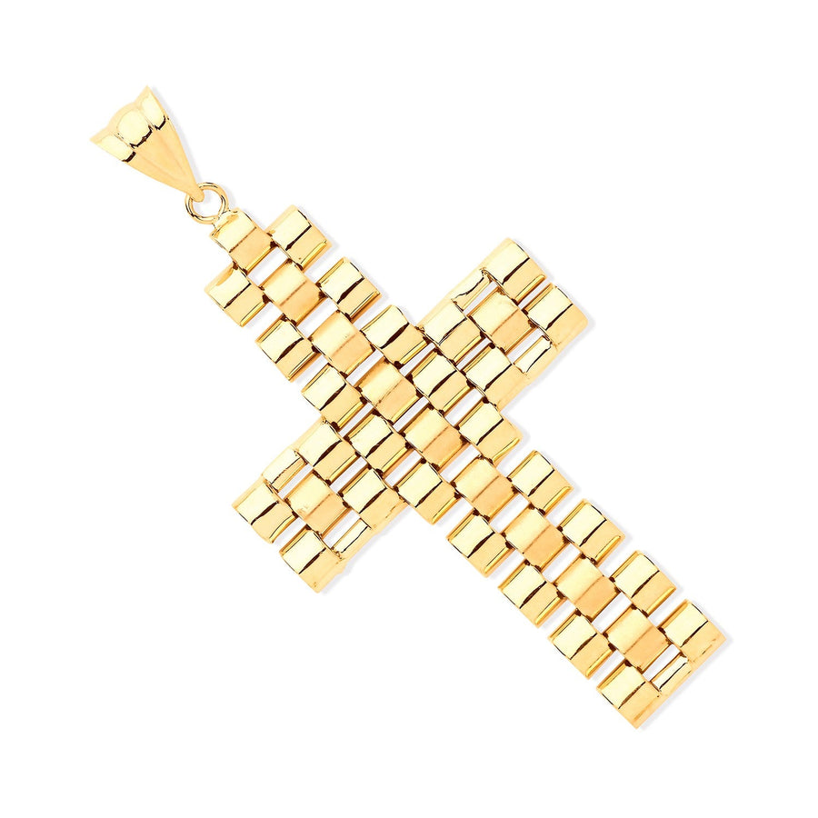 Watch Link Cross Pendant Necklace in 9ct Yellow Gold 4.0g - My Jewel World