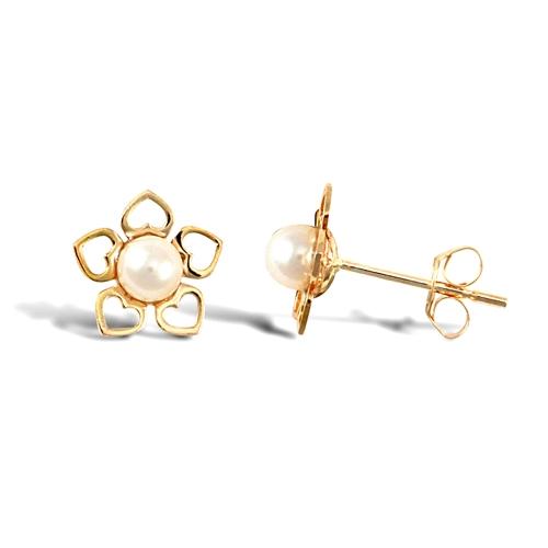 White Freshwater Pearl Flower Stud Earrings 3.5-4mm in 9ct Yellow Gold - My Jewel World